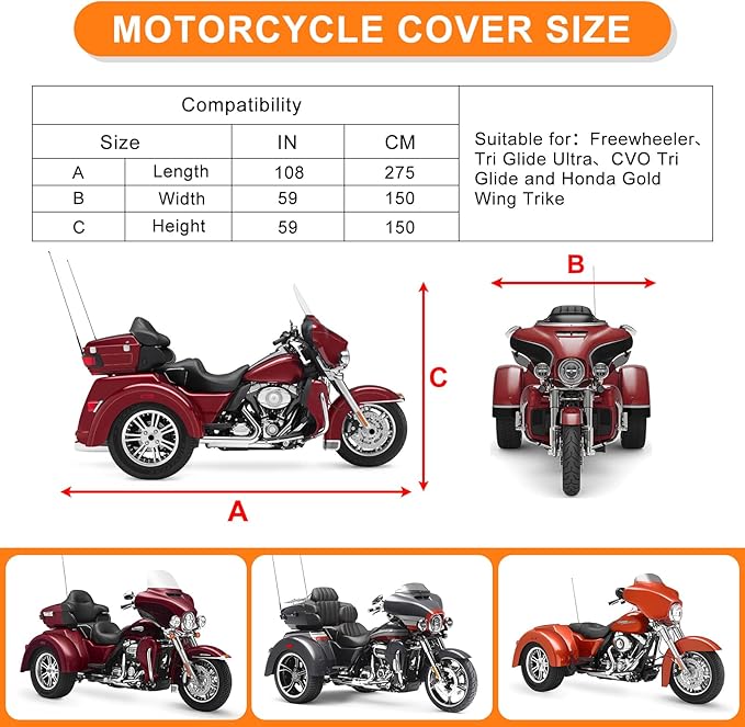 Waterproof Motorcycle Cover Replace for Harley Davidson Trike with Anti-Theft Lock Hole & Reflective Strips for Outdoor Rain Snow Protection
