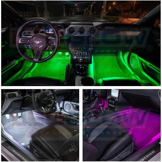 LEDGlow 4pc Bluetooth Multi-Color LED Interior Footwell Underdash Neon Lighting Kit for Cars & Trucks - Smartphone App - Create Any Color - Courtesy Lights - Music Mode - Control Box - Universal