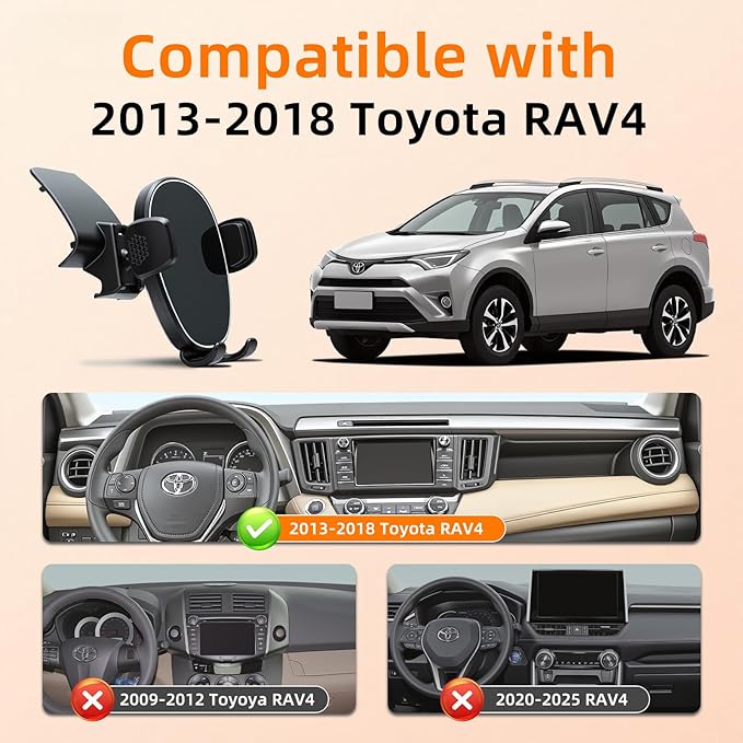 Phone Holder for Rav4 (2013-2018), 360° Adjustable Dashboard Phone Mount, Hands Free Mobile Holder for Toyota Rav4, Car Mount for iPhone, Samsung & Android, Uber Accessories, Car Gifts for Men