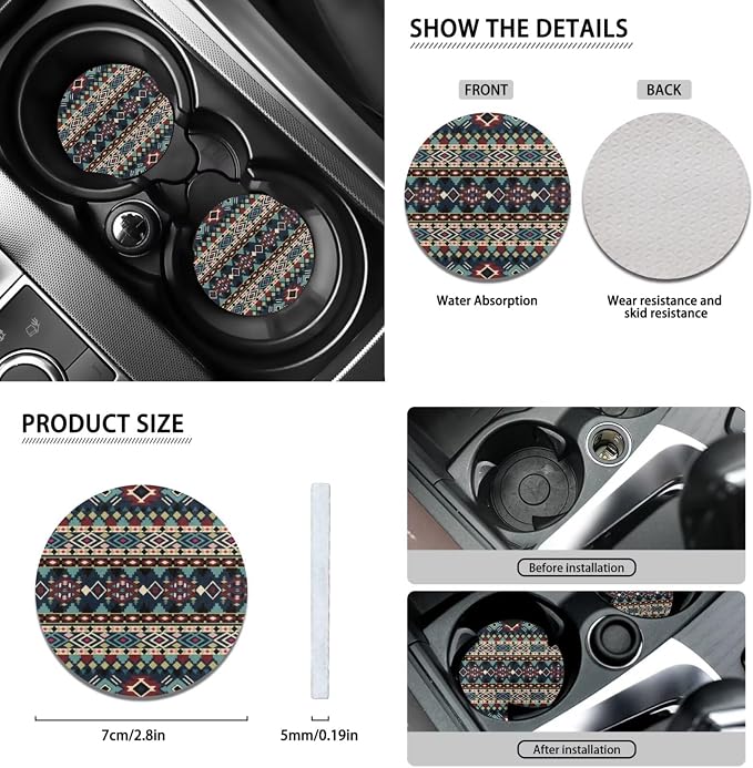 Wanyint Car Seat Cover Full Set for Women Men, with Cup Coasters Steering Wheel Protector Handbrake Gear Shift Knob Headrest Cover Auto Decor, Set of 11, Southwest Aztec Dark Blue Red