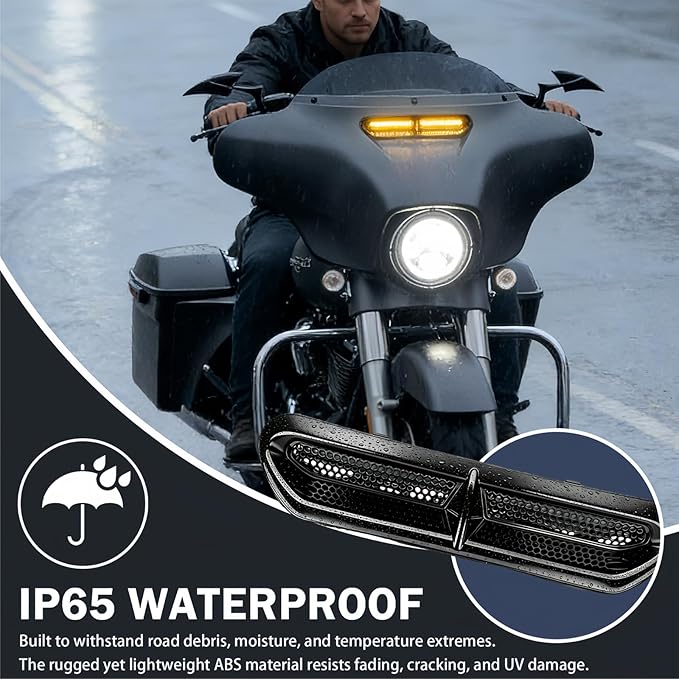 Motorcycle LED Fairing Vent Light, Windshield Vent Lights, Fits For 2014-2023 Harley Touring Street Glide, Electra Glide | Turn Signal Light & Running Light | Windshield Vent Trim