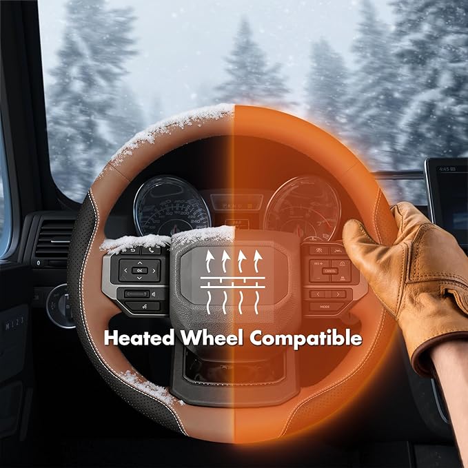 MEWANT Hand Stitch Steering Wheel Cover for Toyota Land Cruiser 2024-2026, Custom Fit DIY Wrap Interior Accessories