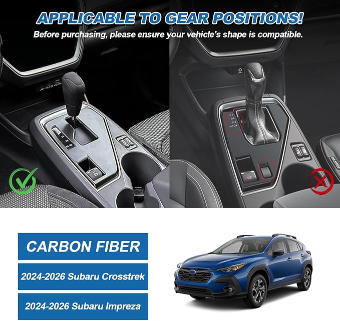 Real Carbon Fiber Gear Shift Panel Trim Compatible with Subaru Crosstrek 2024 2025 2026, Interior Decor Sticker Accessories for Subaru Impreza 2024 2025 2026