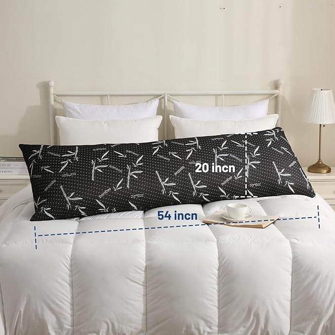 Primesoft Full Body Pillow with Removable Pillowcase for Adults,（Memory Foam Filling）（Long Pillow for Side Sleepers） （Fluffy and Firm）（Adjustable Filling）（20×54 Inch，Black）