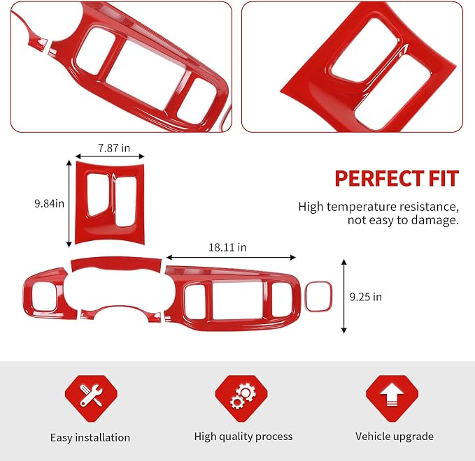 Jimen Fit for Dodge Charger 2015-2023, Center Console Dash Instrument Panel & Gear Shift Cover Trim (Red)