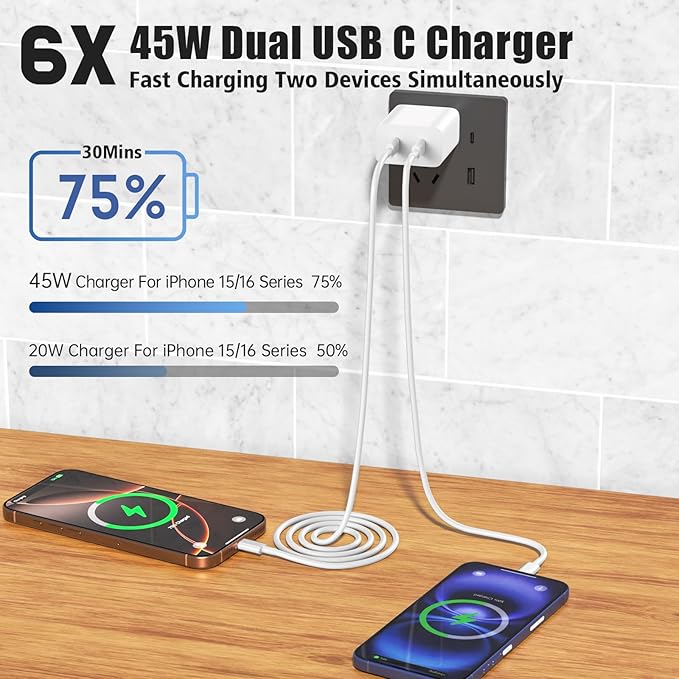 iPhone 15 16 17 Pro Max Charger Fast Charging,3 Pack 45W Dual Port USB C Charger Block with 3/6/10FT Long Type C Charging Cable for iPhone 17/17 Air/17 Pro Max/17 Pro/16/15 Pro Max/Pro/Plus/iPad Pro
