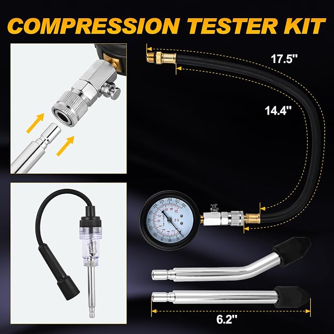 Nilight Compression Tester with Spark Plug Tester, 9PCS Petrol Gas Engine Cylinder Pressure Gauge 0-300 PSI Automotive Tool Set for Cars Trucks Motorcycles
