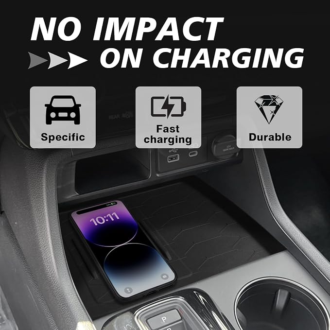 Muslogy Center Console Hidden Storage Box & Wireless Charger Protective Mat Compatible with Honda Pilot 2023-2025/2024-2026 Passport Accessories