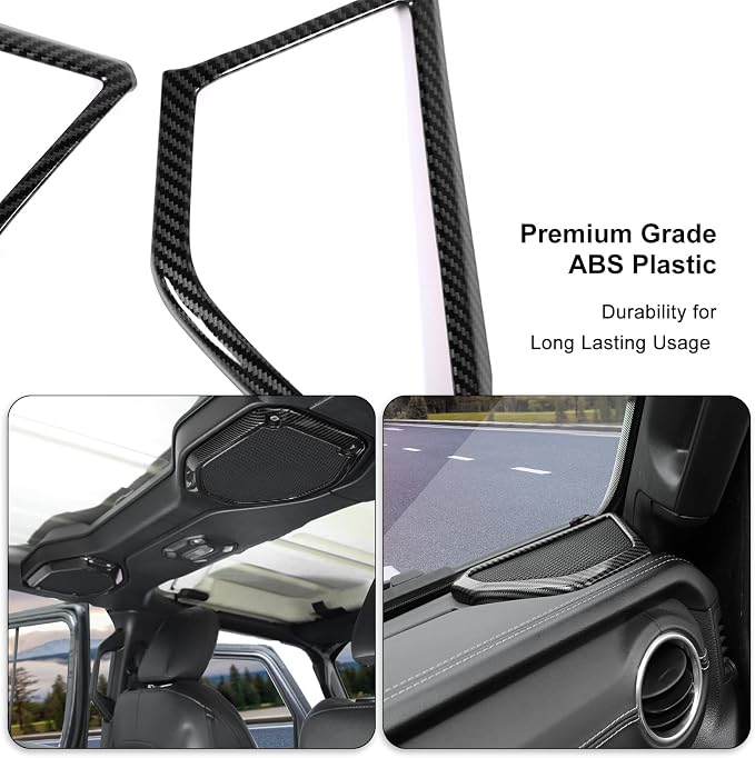 A Pillar Speaker Trim Cover & Roof Speaker Audio Trim Cover Ring Kit Decoration Interior Accessories for Jeep Wrangler JL JLU & Gladiator JT 2018-2022,Carbon Fiber Grain