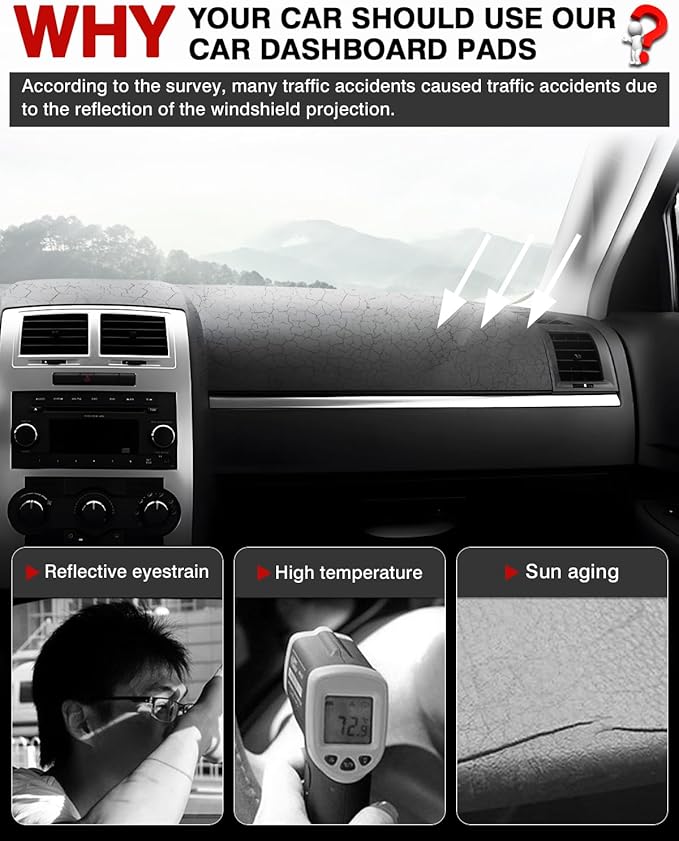 Autorder Dashboard Cover Mat for 2008 2009 2010 Dodge Charger Accessories Dash Cover Flannel Dash Mat Sunshade Glare UV Rays Protector