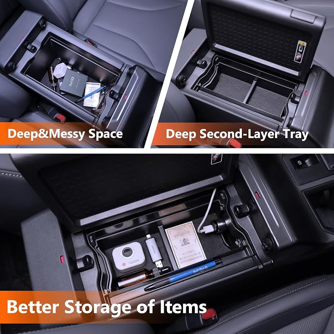 For 2026 Toyota RAV4 3PCS Double Layer Center Console Organizer Tray ABS Armrest Storage Box Easy to Pick Up&Install, 6th Gen Hybrid&Plug-in Hybrid Interior Accessories