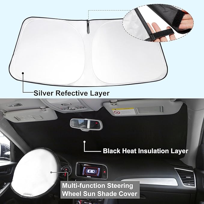 Front Windshield Sun Shade Foldable Window Sun Shade Visor Custom Fit for 2024-2026 Hyumdai Kona Block UV Rays Car Accessories Heat Sun Shield Keep Car Cooler