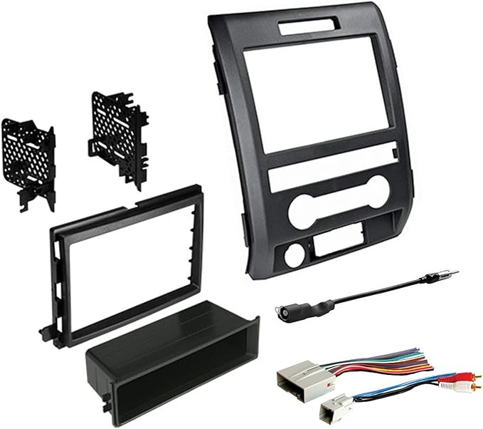 American International Ford F-150 (2009-2014) Double DIN or Single ISO with Pocket Radio Installation Dash Kit, Retains SWC & Factory Amplifier, Car Audio Wire Harness & Antenna Adapter Included