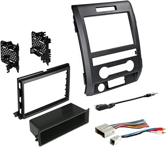 American International Ford F-150 (2009-2014) Double DIN or Single ISO with Pocket Radio Installation Dash Kit, Retains SWC & Factory Amplifier, Car Audio Wire Harness & Antenna Adapter Included