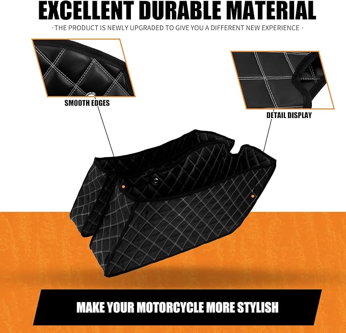 Saddlebag Liners Fit for Harley Touring 2014-2023 | White Stitching, Drop-In, Non-Stretched Design, Fit for 2014-2023 Road King, Road Glide, Street Glide & Electra Glide