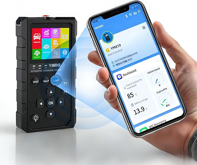 2-in-1 Handheld OBD2 Scanner, Bluetooth Car Diagnostic Tool with Built-in Screen, Auto Code Reader with Free App, Check Engine Light Reset, Live Data & I/M Readiness for 1996+ 12V Gasoline Vehicles