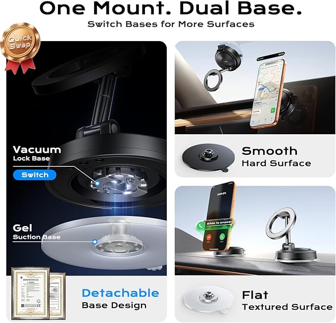 2 in 1 for Magsafe Car Mount [All Surface Ready | 118+LBS Ultra Grip | 2400gf Strong Magnetic] 360° Adjustable Car Phone Holder, Phone Holders for Your Car for All Smartphones, Carbon Fiber