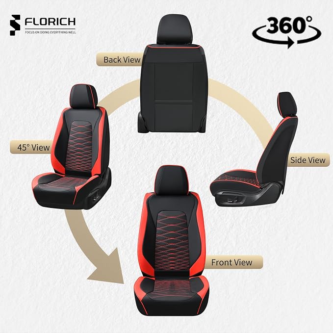 FLORICH Car Seat Covers Front Seat, Leather Seat Covers for Cars, Waterproof Car Seat Protector Breathable, Front Seat Covers for Cars, Automotive Seat Covers Universal Fit for Most Cars SUV Truck
