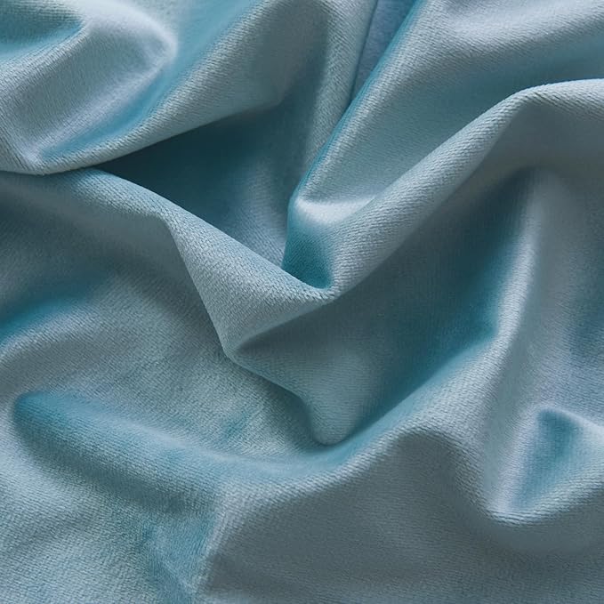 Roslynwood Luxury Soft Eggshell Blue Velvet Curtains 108 inches Long Back Tab Thermal Insulated Blackout Window Drapes for Living Room/Bedroom/Dining Room, W52 x L108, 2 Panels