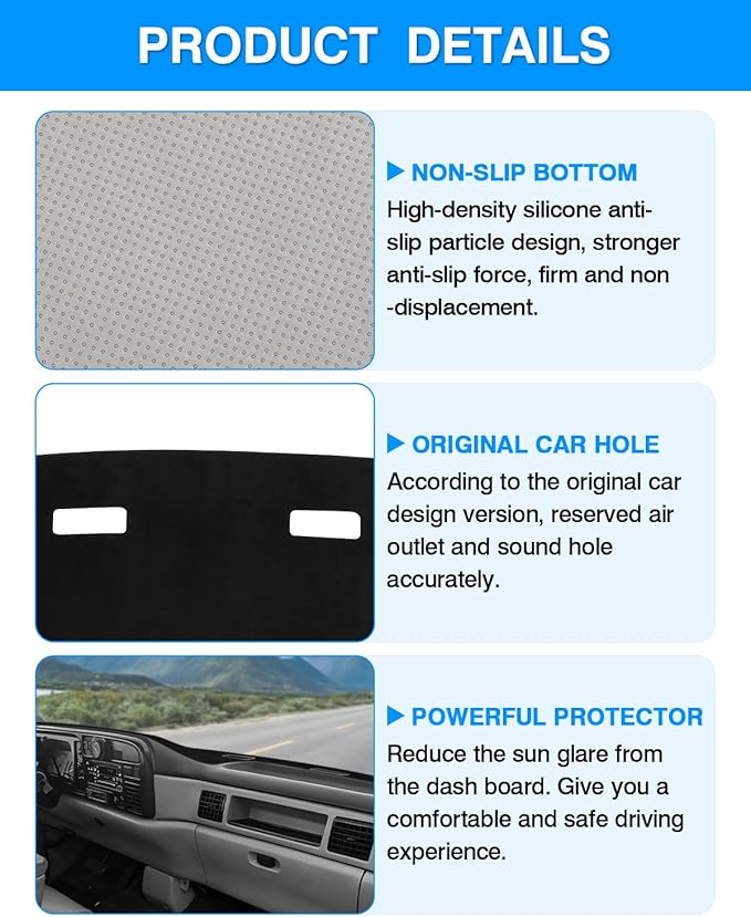 Autorder Dashboard Cover Mat for 1994-1997 Dodge Ram 1500 2500 3500 Accessories Dash Cover Flannel Dash Mat Sunshade Glare UV Rays Protector