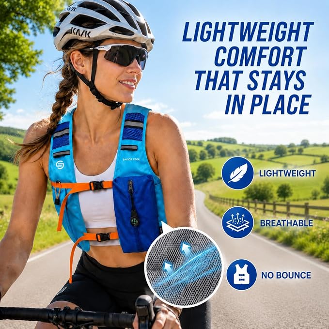 Cooling Hydration Vest with 2L BPA-Free Water Bladder, Running Vest with 3 Removable Cooling Packs, Lightweight Outdoor Hydration Pack for Hot Weather, Hiking, Cycling, Training