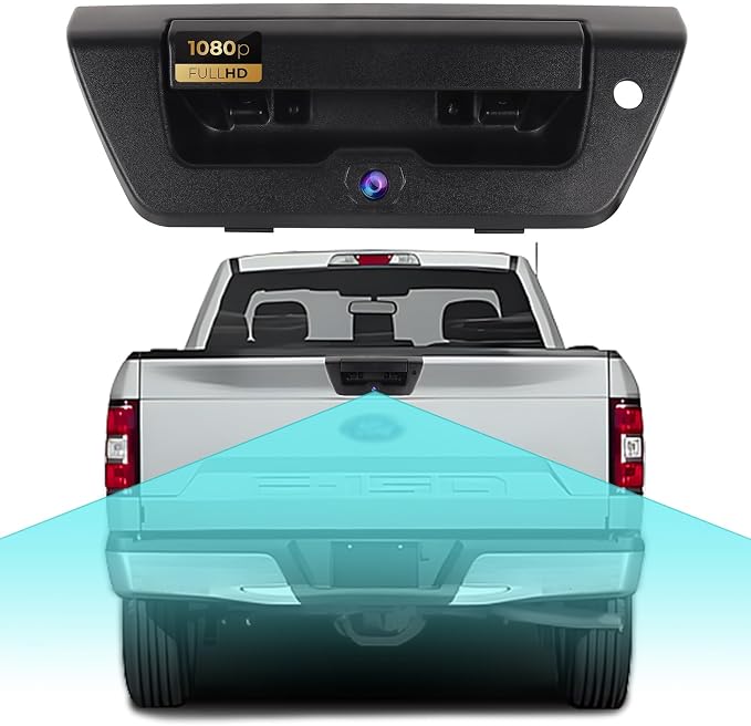 ASURE Tailgate Handle Backup Camera for Ford F150 2015-2020 | 1080P HD, 170° Wide Angle, Night Vision, IP68 Waterproof, RCA Plug, Switchable Guide Lines for Trucks & Tight Parking