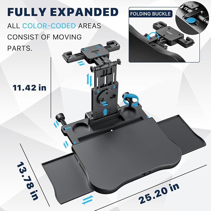 Car Back Seat Tray Table-Stable Auto Backseat Food Trays Desk for Rear Passenger Road Trip Eating & Work, Multifunctional Adjustable Travel Tray with Phone Drink Holder for Laptop iPad