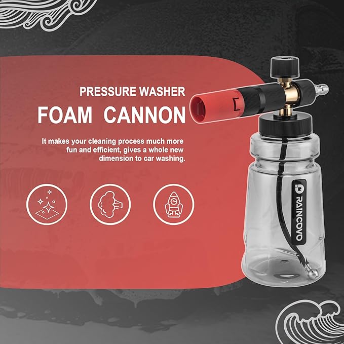 Raincovo Foam Cannon Wide Mouth for Pressure Washer, Thick Snow Foam Lance for Car Wash, Additional 1.1mm Orifice Nozzle, Pressure Washer Nozzles Tips Set, 7 Pack