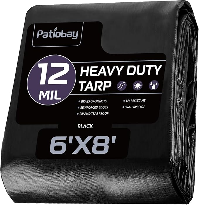 Tarp 6x8FT, 12 Mil, Heavy Duty Waterproof Tarps with Grommets Every 23.6", 420D Thick Plastic Tarp, UV Resistant, Tear & Fade Resistant, Reinforced Edges for Outdoor Pool, Camp, Tent