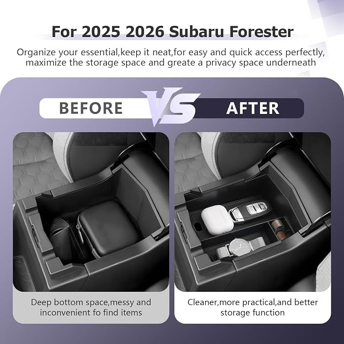 LUWU for 2025 2026 Subaru Forester Accessories for 2025 2026 Forester Base/Sport/Limited Armrest Console Secondary Storage Box Insert Tray ABS Material Black (Not for 2026 Touring/Wilderness/Premium)