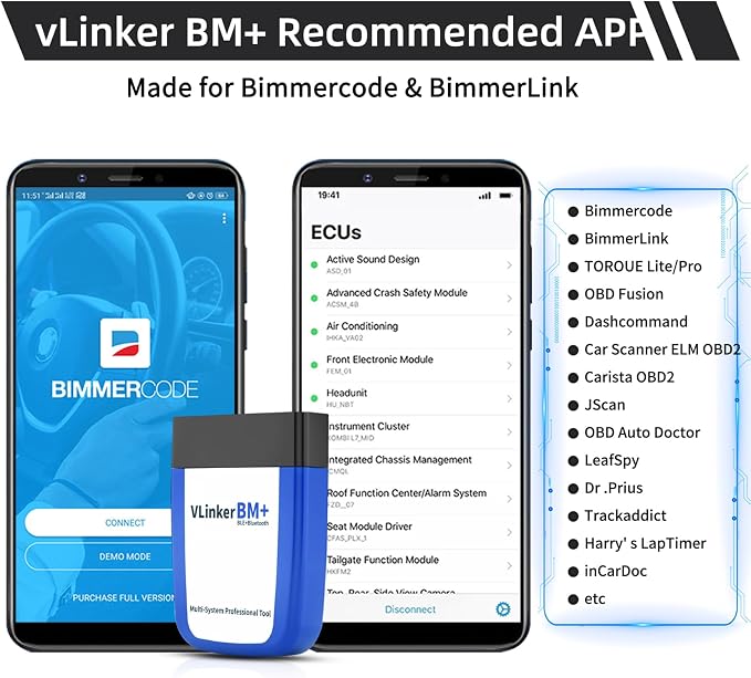 VGATE vLinker BM+ Bluetooth Pro OBD2 Scanner for Car Diagnostic Scan Tool and Check Engine Light Code Reader Wireless OBDII Auto Diagnostic Scanner Tool for iOS, Android and Windows