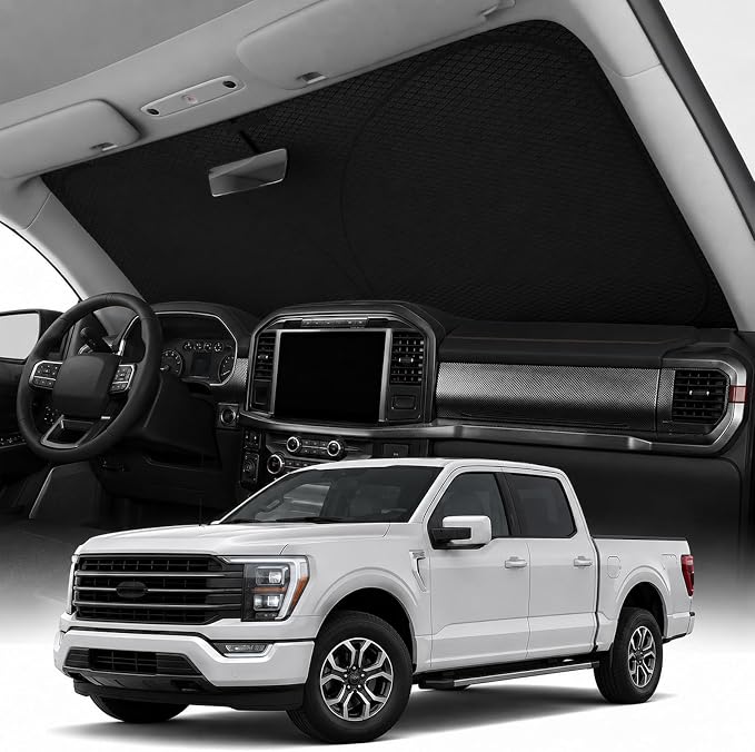 REEVAA 2026 3rd Pro Windshield Sunshade for Mid SUV/Truck | L (64 × 34 Inches) | Dual-Layer Heat & Sun Defense, OEM Design | Foldable Sun Shade Car Accessories with Storage Bag