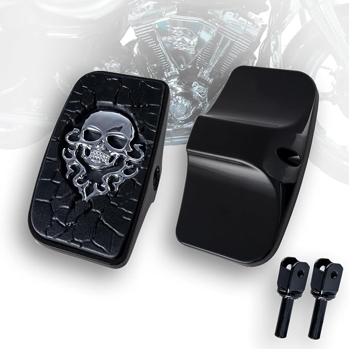 Driver Footpeg Passenger Peg Floorboard Footboard for Honda Shadow Spirt Aero Phantom Magna Stateline Fury Vtx VT750 VTX1800 VT1100 VT1300 Etc (MetalSkull, GlossBlack)