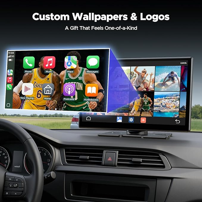Volam 9'' Carplay Screen with Net-Flix YouTube and 1080P Backup Camera Upgraded Android Auto Screen Portable AI Magic Video Box Built-in Apps Voice Control Car GPS for iOS 10+ Android 11+