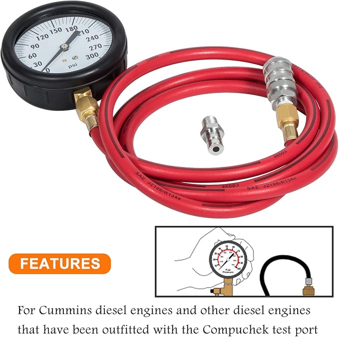 Bonbo TU-32-20 Compucheck Fuel System Pressure Test Gauge 0-300 PSI for Cummins & Other Diesel Engines with Compuchek Ports