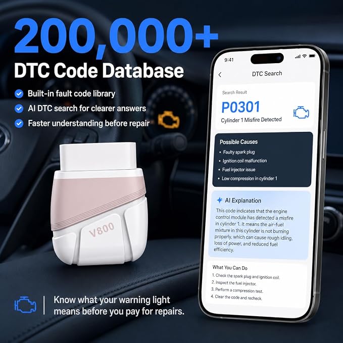 OBD2 Scanner,Portable Bluetooth Car Diagnostic Tool for OBDII Cars,Fast 4-System Scan, Auto VIN for 10K+ Vehicles, Live Data, 200K+ DTC Lookup, I/M Readiness, for Emissions & Repairs