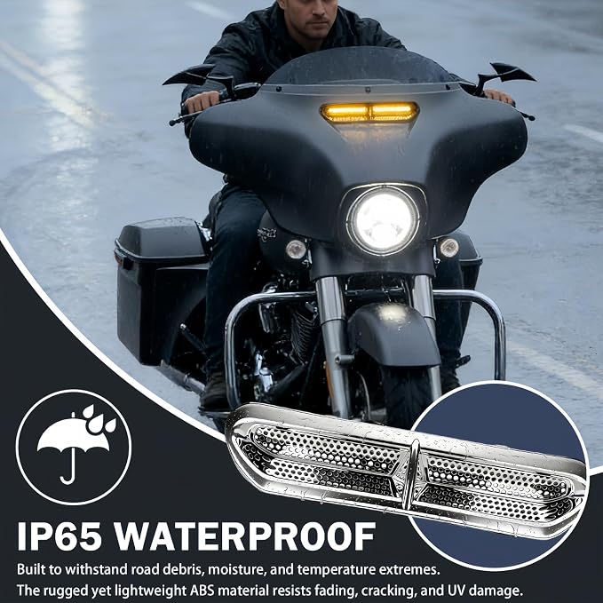 Motorcycle LED Fairing Vent Light, Windshield Vent Lights, Fits For 2014-2023 Harley Touring Street Glide, Electra Glide | Turn Signal Light & Running Light | Windshield Vent Trim