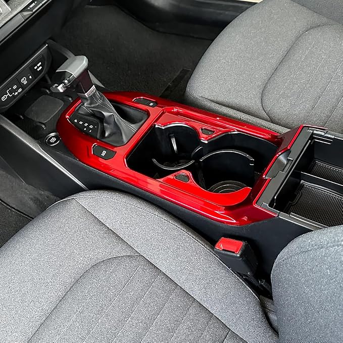 Car Center Console Gear Shift Panel Cover & Water Cup Holder Frame Trim - Compatible with KIA K4 2024-2026 Accessories-red