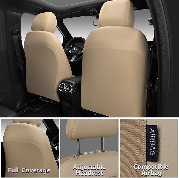 CAR PASS Memory 3D Foam Car Seat Covers Full Set, Breathable Mesh Thick Seat Covers for Cars,Beige Leather Seat Covers,Airbag Compatible Universal Automotive Comfort for SUVs Trucks SUV, All Beige
