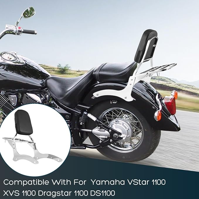 Motorcycle Rear Backrest Sissy Bar With Luggage Rack Compatible With For 1999-2011 Yamaha VStar Dragstar 1100 XVS1100 DS1100 Detachable Passenger Sissy Bar Backrest