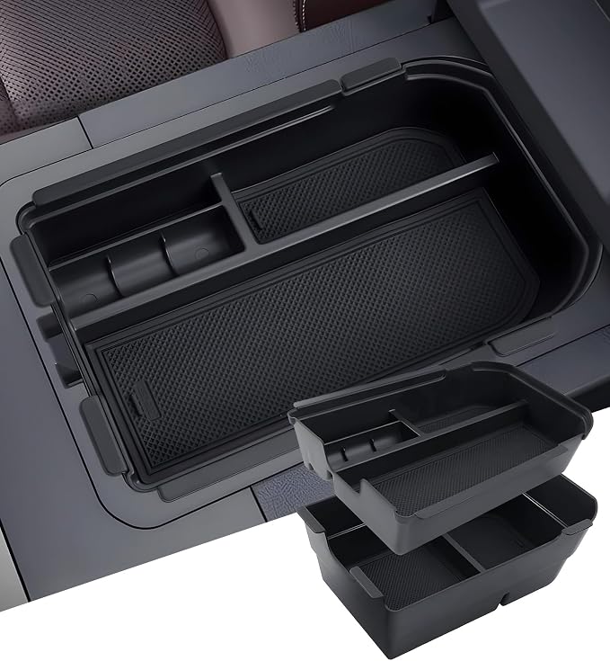 Double Layer Center Console Organizer for Toyota Land Cruiser Prado LC250 2026 2025 2024 (Not Fit Cool Box), Armrest Storage Box Tray Interior Accessories for 2024-2026 Land Cruiser, Black