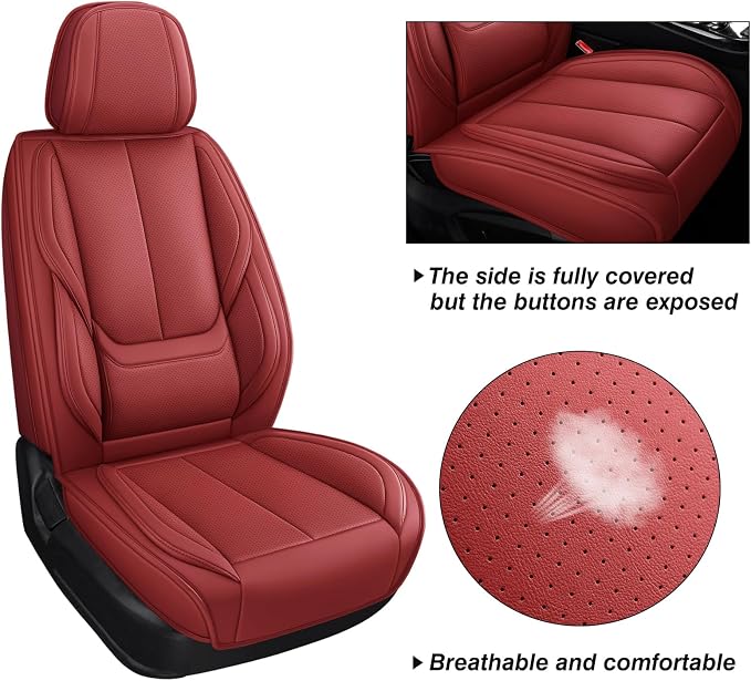MINGBRON Front Car Seat Covers, Leather Car Seat Covers, Fit for Most Cars SUV and Most Sedan Red