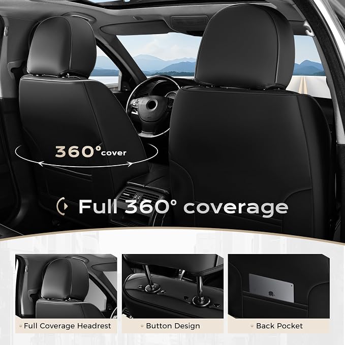 Coverado Car Seat Covers Full Set, Car Seat Protector Waterproof, Nappa Leather Car Seat Cushion, Seat Covers for Cars, Front Seats and Back Universal Fit for Most Cars