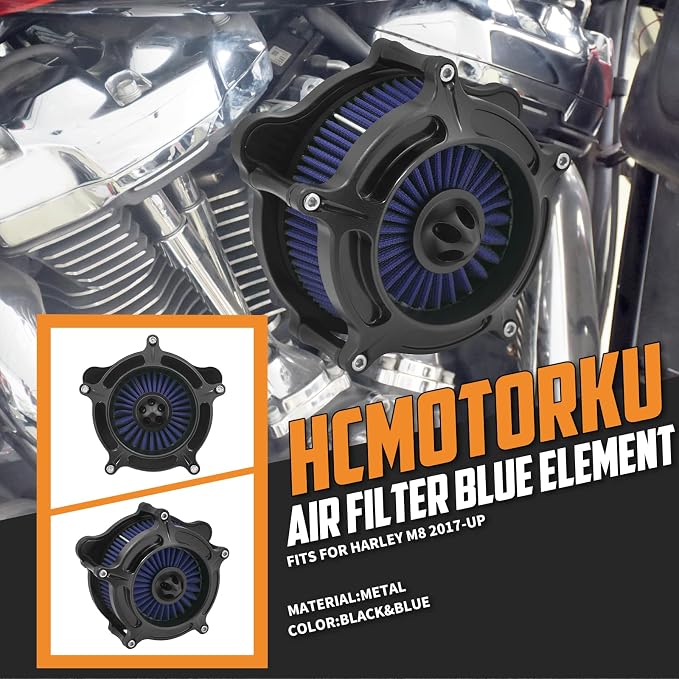 Air Cleaner Filter Aluminum Fit for Harley Touring Road King Street Glide Softail (Black Housing Blue Element, D For M8 Touring 17-23 Trike 17-25 Softail 18-24))