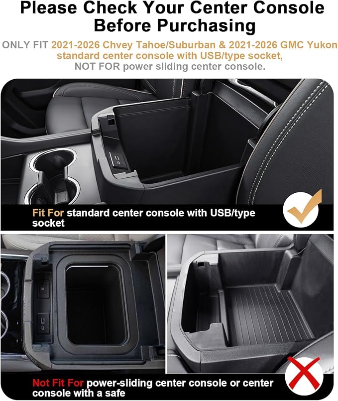 ECOZEN Center Console Organizer For 2021-2026 Chevy Tahoe/Suburban & GMC Yukon/Yukon XL - Armrest Organizer Tray For 2021-2026 Tahoe/Suburban/Yukon Accessories - Not Fit For Power-Sliding Console