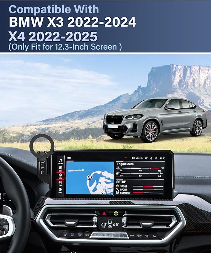 PZK Car Phone Holder for BMW X3 2022-2024/ BMW X4 2022-2024 2025 Accessories 12.3-Inch Screen Fixed Clip Compatible with Magsafe Phone Mount with Sunglasses Storage Box Phone Cradles(Not Fit 10.25'')