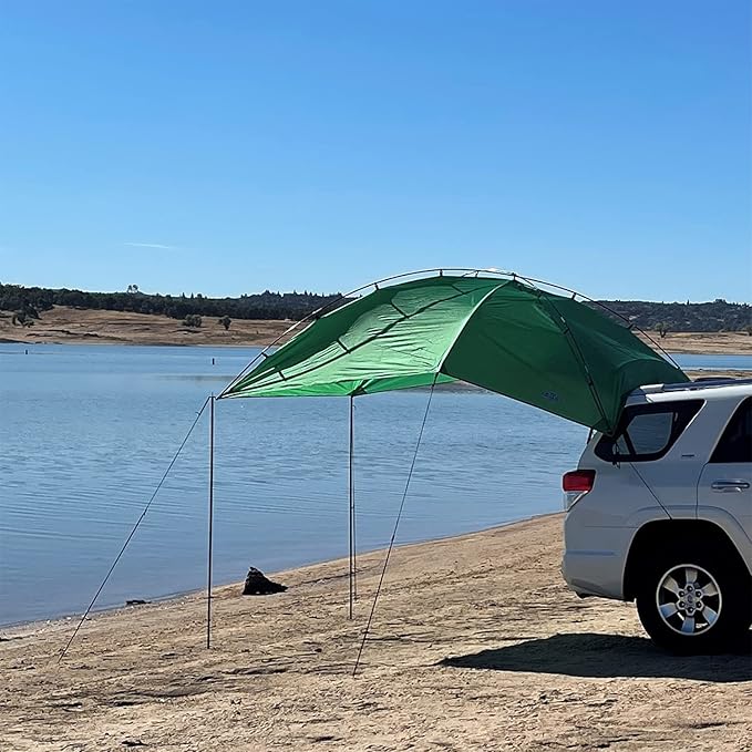Kamp-Rite KAMPAWN319 SUV Sport Multi Use Outdoor Shade Shelter Tent Camping Awning w/ 3 Poles, 2 Legs, & Carry Bag, Jolly Green