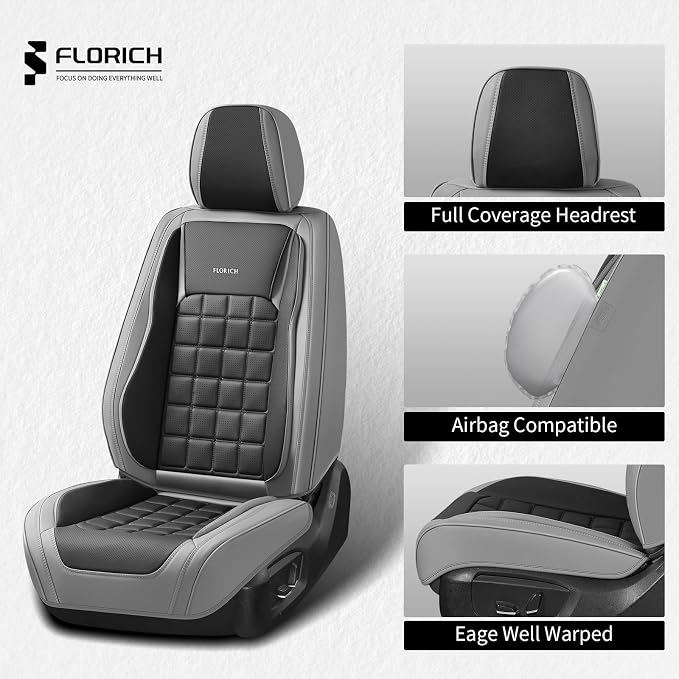 FLORICH Seat Cover, Car Seat Covers Full Set, Waterproof Leather Car Seat Protector 5 Seats, Front and Rear Seat Covers for Cars, Breathable Automotive Seat Covers Protector Fit for Most Cars Trucks