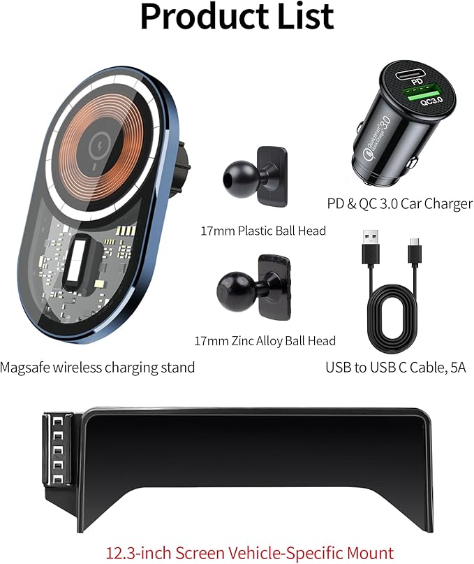 Wireless Charging Car Phone Holder for BMW X3 2022-2024 / X4 2022-2025, 12.3" Screen Fixed Clip, 360° Rotation Car Phone Mount Compatible with MagSafe