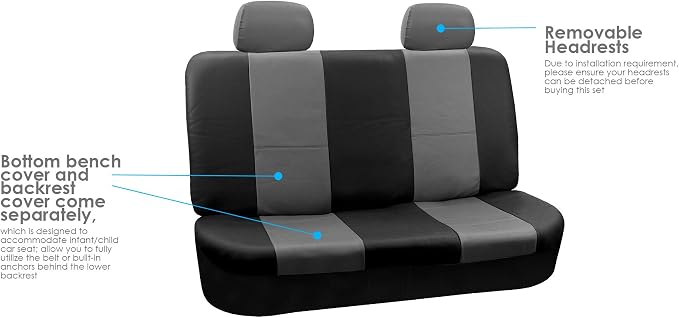 FH Group Automotive Seat Covers PU Leather Full Set Climaproof™ Trimmable Non-Slip Vinyl Floor Mats–Universal Fit for Cars Trucks and SUVs (Gray) PU001114- F11306